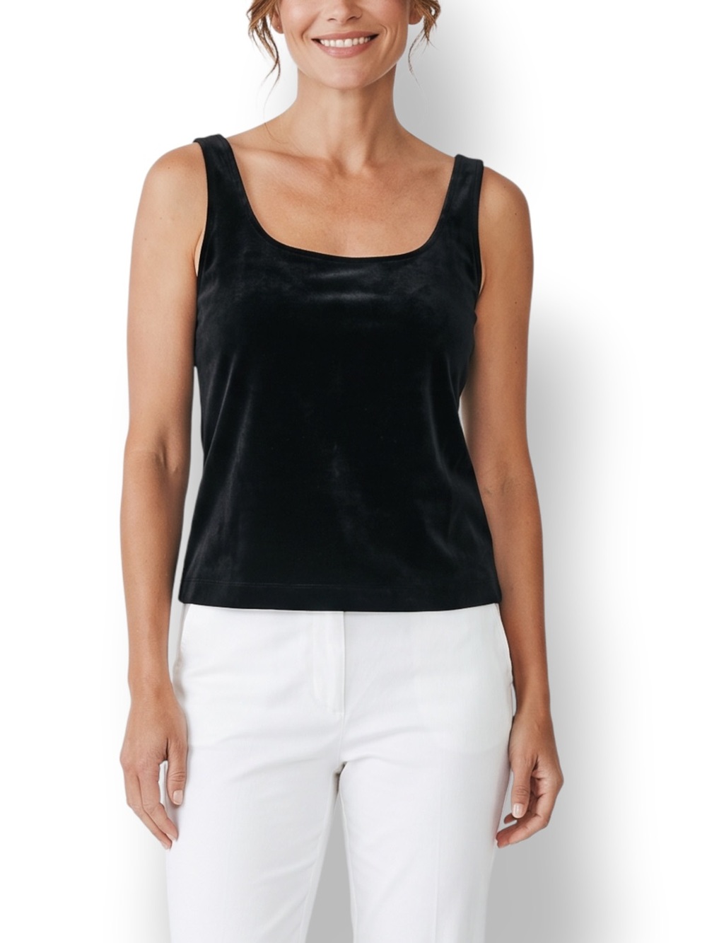 4/$20 Alex Evenings Medium Black Velvet Stretch Scoop Neck Tank Top